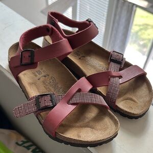 Birkenstock Red Sandals with Black Buckles